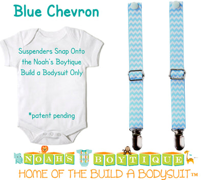 Blue Chevron Noah's Boytique Bodysuit Suspenders - Snap on Suspenders - Suspender Outfit - Baby Suspenders - Newborn Suspender - Noah's Boytique Suspenders - Baby Boy First Birthday Outfit